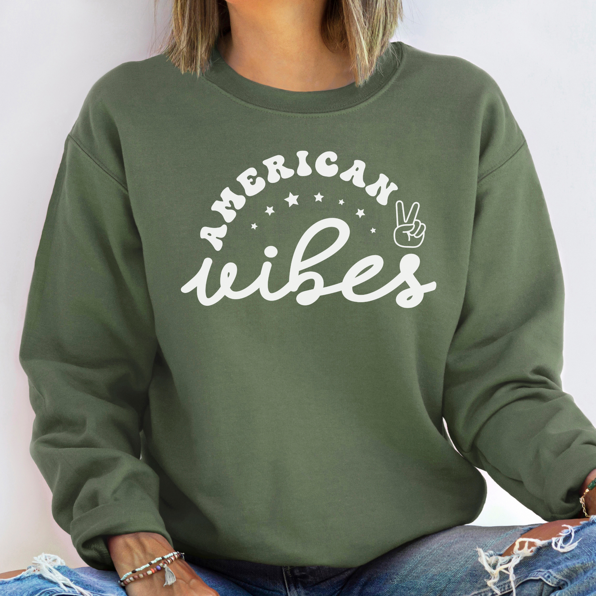 American Vibes Women's Crewneck Military Green