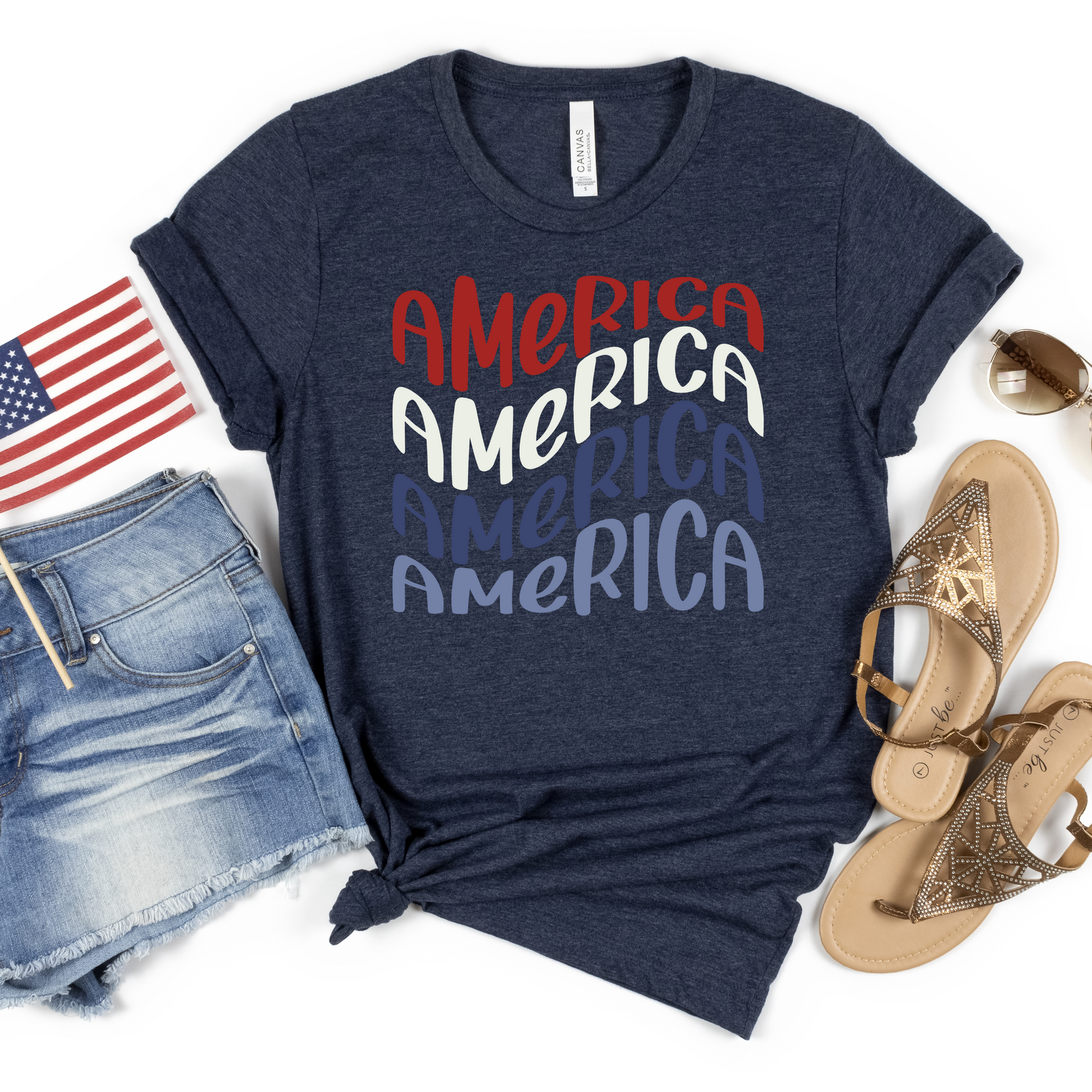 America America Heather Navy Women's Graphic T-shirt