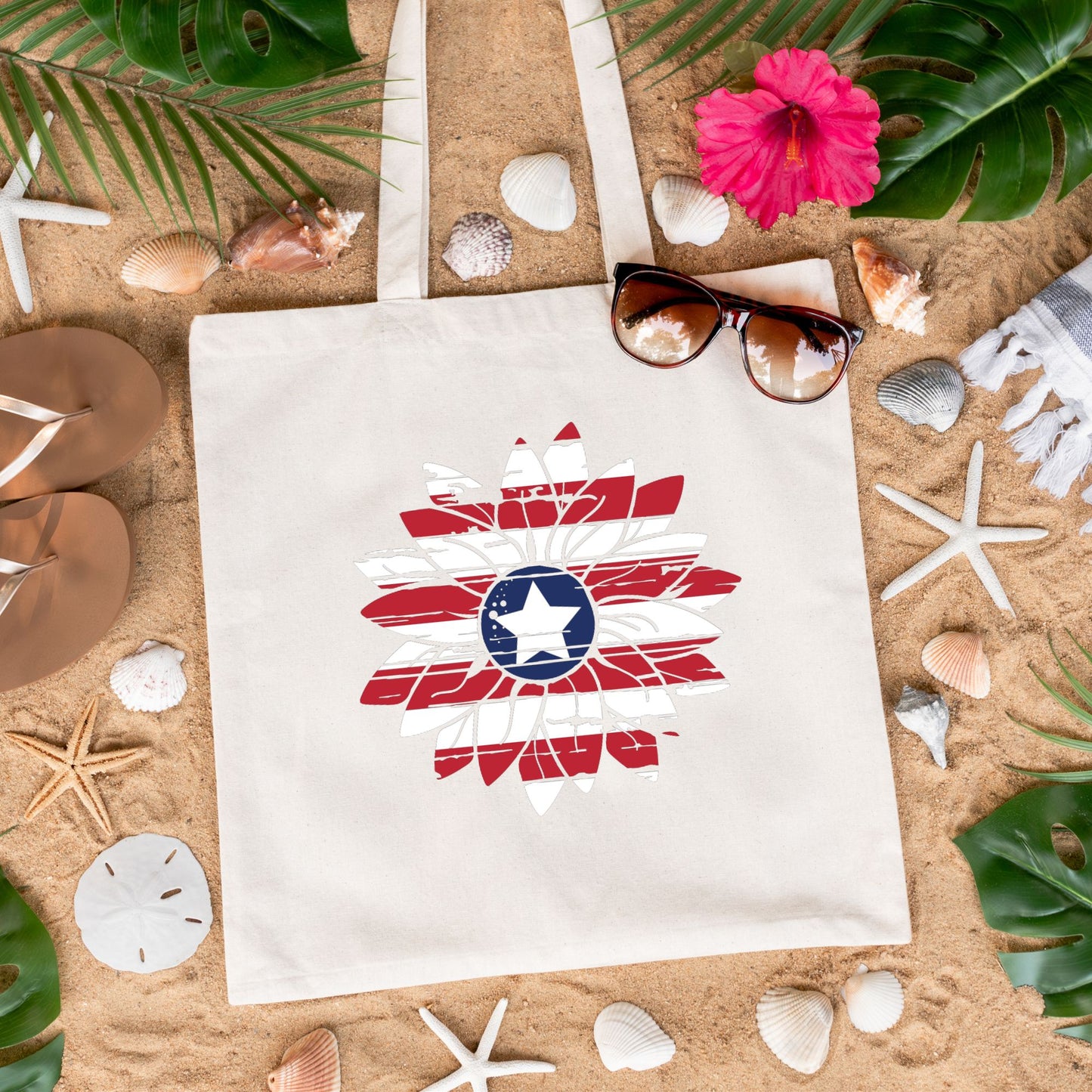 Red, White, and Blue Sunflower Tote