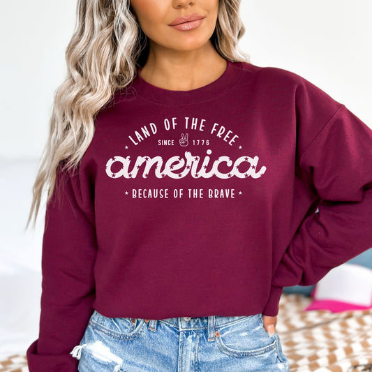 Land of the Free Women's Crewneck Maroon