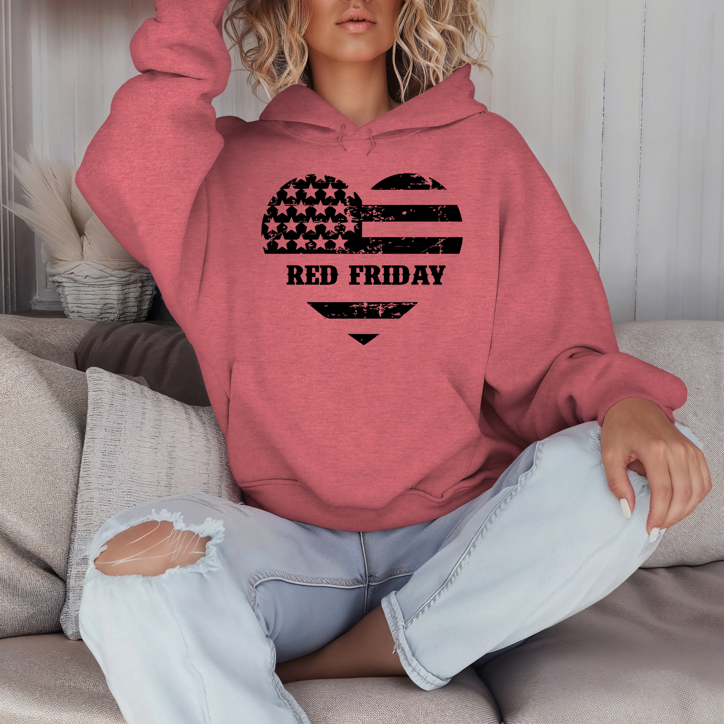 Red Friday Heart Flag Hoodie